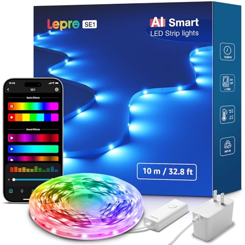 Lepro SE1 AI Smart LED Strip Lights - 32.8ft RGB Color Changing Light Strips with APP Control, AI Generated Lighting, Music Sync, 2.4GHz Wi-Fi & Bluetooth LED Lights for Home Decor (No Remote) - size: 32.8ft