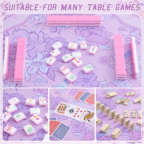 Soulchen Flower Purple American Mahjong Mat for Table with Rules, No Creases, Ships Rolled, 31.5 x 31.5 Non-Slip Noise Reduction Gaming Mat with Carrying Bag for Poker Card Board - color: Purple