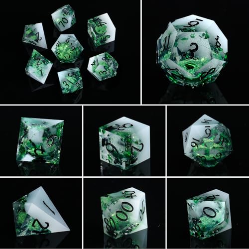 Liquid Core DND Dice Set, 7 Pcs Resin Sharp Edge Polyhedral Dice Quicksand D&D Dice for Dungeons and Dragons RPG Role Playing Table Games