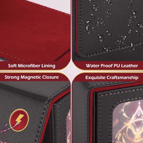 CMFYlive Card Deck Box for Commander deck box MTG Deck Box Gamegenic Deck Box Fits 100+ Double Sleeved Cards Magic Commander Card Storage Box with 2 Dividers and 2 Toploader Fit for TCG Magic Cards - color: Black/Red