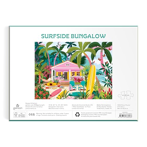 Galison - Surfside Bungalow 1000 Piece Jigsaw Puzzle for Adults | Illustration by Julia Cornelius, Beach, Costal, Ocean, Summer, Challenging, Recycled Paper, No Dust, Finished Size 27" x 20"