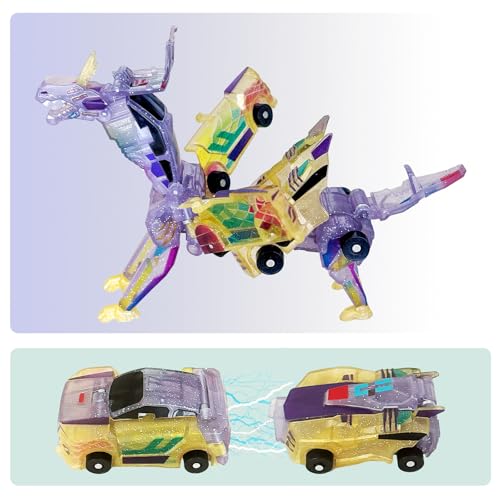Crystal Transforming Dinosaur Car Toy 2-in-1 Transparent Magnetic Cars Convert to Dinosaur Robot, See-Through Crash-Activated Deformation Toy No Battery, for Kids 3-12 (Crystal) - color: Crystal