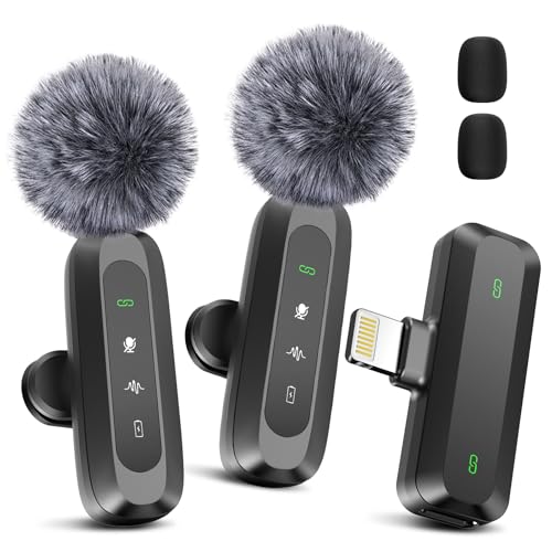 2 Pack Wireless Lavalier Microphone for iPhone 15, USB C Android Phone, Laptop, Tablet, PC, Type-C Mini Lapel Mic with Noise Reduction for Vlog Video Recording Content Creator (Lightning) - size: Lightning