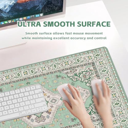 Baziabbo Green Desk Mat,XXL Extended Big Mouse Pad,Gaming Mousepad with Stitched Edge,Non-Slip Rubber Base Keyboard Desk Pad for Home Office Study Game - color: Green