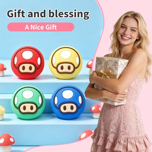 PERFECTSIGHT Cute Thumb Grip Caps for Switch 2, PS5 PS4 Xbox Series X/S Xbox One Switch PRO Controller Steam Deck, 4PCS Soft Rubber 3D Thumbsticks Button Joystick Cover, Mushroom - color: Multicolor Mushroom