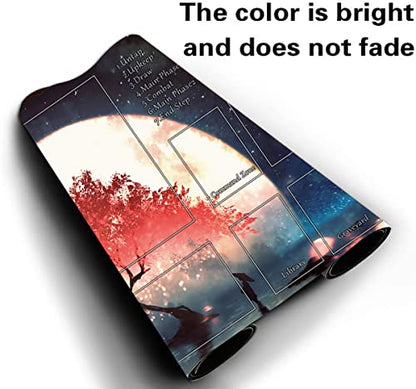 MTG Playmat, TCG Play Mat for RPG OCG 24 x 14 inches Trading Card Playmats with Storage Bag Smooth Rubber Surface Battle Game - color: Cherry Blossom Moon With Zones
