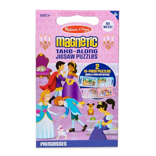 Melissa & Doug Take-Along Magnetic Jigsaw Puzzle Set – Princesses (2 x 15 Piece) Travel Activity Toy for Preschoolers and Kids Ages 3+ - size: 8.5 x 7.25 x 0.3 inches, style: Princesses