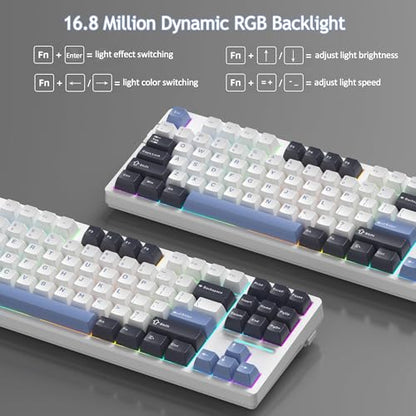 MageGee 87 Keys Wireless Creamy Keyboard, Gasket Tri-Mode 2.4G/USB-C/BT Gaming Keyboard, RGB Backlit Hot Swappable Mechanical Keyboard for Win/Mac/PC, 8000mAh Battery - color: Blue