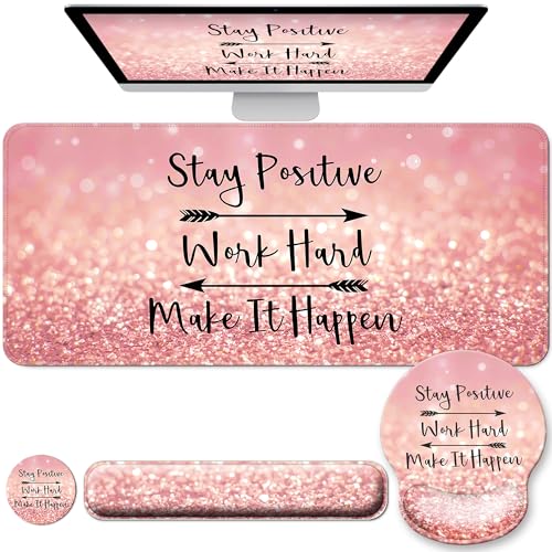 Desk Mat Set Keyboard and Mouse Pad with Wrist Rest Support | Ergonomic,Pain Relief, 4-in-1 Large Big Mousepad Computer Mats,Desk Pad Matt Mats for Desktop Home & Office - color: B-Glitter Pink