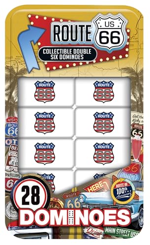 Masterpieces Route 66 Travel Dominoes Game 100th Anniversary - 28 Resin Train Dominos in Collectible Tin, Team Logo, Ages 6+ - style: Route 66