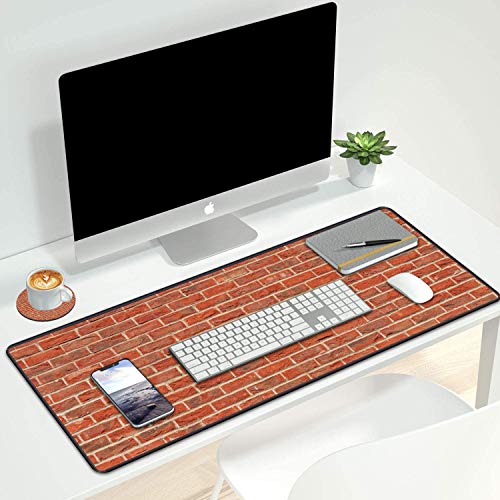 Desk Pad Mat Gaming Mouse Pads with Coasters Set, Stitched Edges Design Mouse Pad XXL Large Mouse Pad for Laptop Computers Red Brick Wall Pattern Desk Writing Mat for Office & Home 31.5"x 11.8" - color: Red Brick Wall Pattern