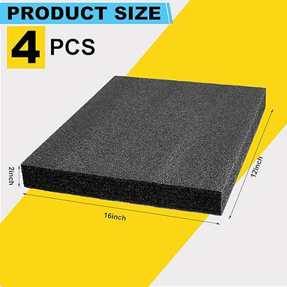 Treela 4 Pcs Customizable Polyethylene Foam Sheets 16x12x2" Black Thick Cuttable Foam Padding Inserts for Cases, Polyethylene Block Sheet for Packing Toolbox Storage and Craft Pad - size: 16x12x2''
