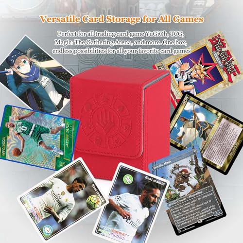 Arkeiliy Card Deck Box, 110+ Storage MTG Deck Box with 50 Pcs Card Sleeve, Collectible Trading Card Cases for Magic Commander and More (Red) - color: Red