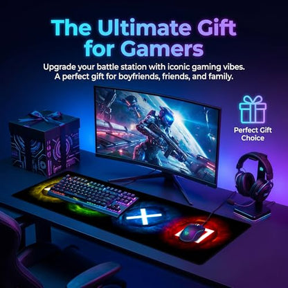 Gamepad Button Big Mouse Pad Large, Gaming Controller‌ Mouse Pad Desk Pad, Long Computer Keyboard Mouse Mat Mousepad with Non-Slip Base and Stitched Edge for Gaming and Office (×○△□, 35.4" x 11.8") - color: ×○△□, size: 35.4L x 11.8W inches
