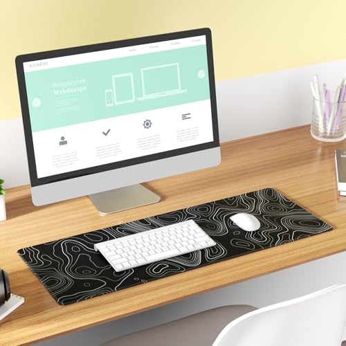 KTRIO Large Gaming Mouse Pad, Desk Mat, 31.5 x 11.8 in, Black Topographic, XL - color: Black Topographic, size: 31.5l X 11.8w Inches