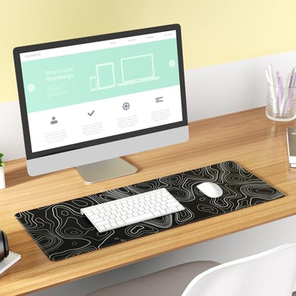 KTRIO Large Gaming Mouse Pad, Desk Mat, 31.5 x 11.8 in, Black Topographic, XL - color: Black Topographic, size: 31.5l X 11.8w Inches