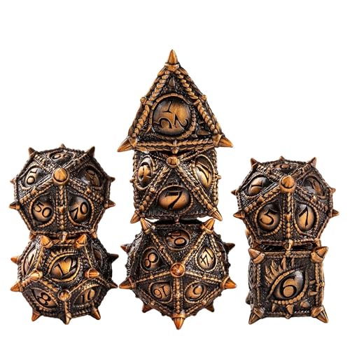 Metal Dice Set Dragon Eye Metal DND Dice Set for D&D Tabletop Games | Leather Storage Bag, DM Gift, for Dungeons and Dragons Role Playing Games - color: Dragon-antique Gold