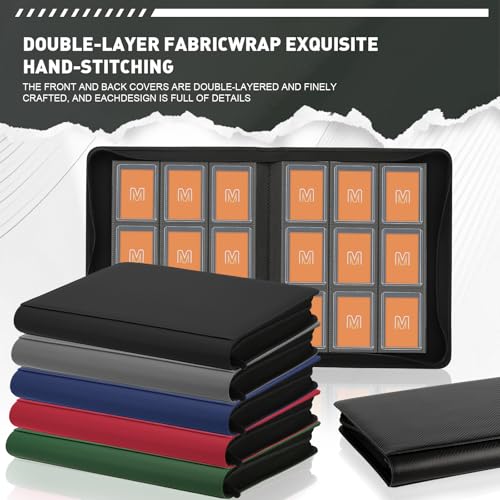Toploader Binder,Trading Card Binder Storage Hold up 288 Cards 9-Pocket Top Loader Binder with Sleeves for 3"x4" Rigid Toploaders Hard Cases (9Black) - color: 9Black