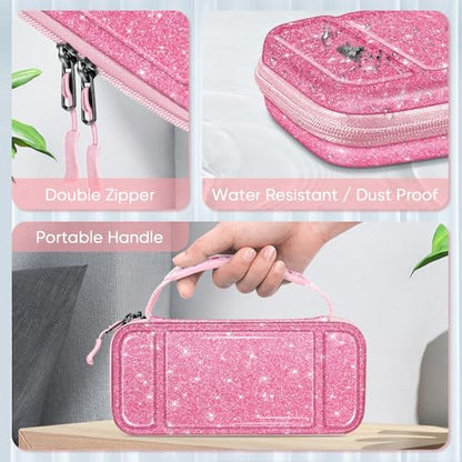 FINTIE Shockproof Carrying Case for Nintendo Switch Lite 2019 | Hard Shell Protective Cover, Portable Travel Storage Bag, Game Card / Micro SD Card Slots, Inner Pocket, Glittering Pink - color: Glittering Pink