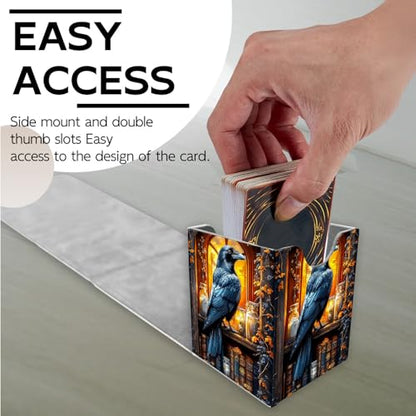 for MTG Deck Box, Trading Card Storage Case Holds 100+ Sleeved Cards, Raven in a Cozy Nook Magnetic Closure Durable Deck Holder for Magic The Gathering, TCG & Commander - color: Raven in a Cozy Nook