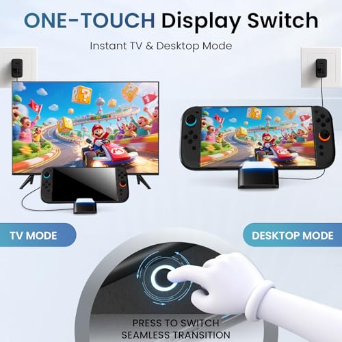 PORTHOLIC Docking Station for Nintendo Switch 2, Portable TV Dock with 4K@60Hz HDMI Output, 60W PD Charging, USB 3.0 & USB 2.0 Ports, One-Touch Mode Switch, 3-Angle Travel Charging Stand