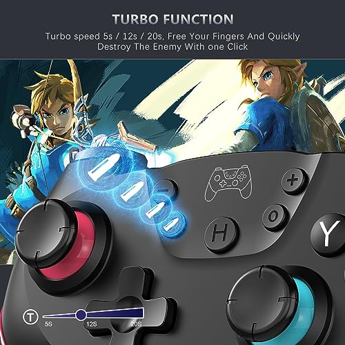 ASTARRY Switch Controller Wireless Switch Pro Controller Compatible with Switch/Switch 2/Lite/OLED Programmable Remote Gamepad Joystick with Wake-up and Turbo（Upgraded Version） - color: Red and blue