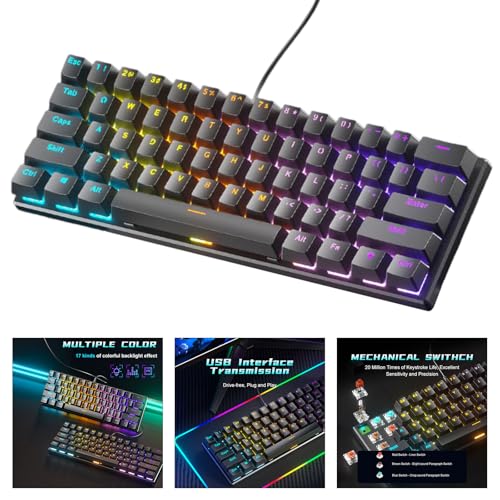 Gaming Keyboard Full Size LED Backlit Quiet Computer Keyboard 61 Key Corded Keyboard For PC Desktop Office Gaming