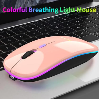 MMK Wireless Bluetooth Mouse, 2.4G Rechargeable Optical Mouse for Laptop | LED Slim Dual Mode (Bluetooth 5.0 and 2.4G) Wireless Mouse for Laptop, PC, Mac OS, Android, Windows (Champagne) - color: Champagne
