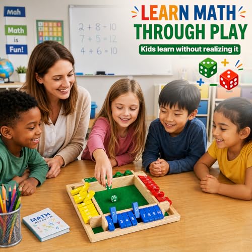 Winzwon Shut The Box Game, Wooden Family Board Game for 2-4 Players | Classic Wooden Dice Game for Kids and Adults, Ideal for Family Game Night, Classrooms, Travel, Camping, Parties and Pubs