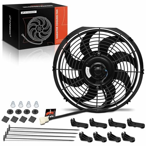 A-Premium 12'' 12 inch Slim Universal Electric Cooling Fan Assembly | 1700 m3/h, 12V 80W, Pull Fan with Mount Kit - style: 12 inch