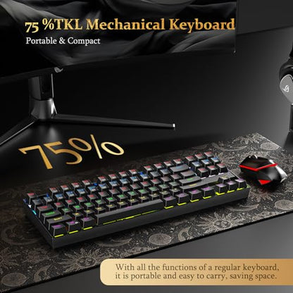 Redragon K552P Mechanical Gaming Keyboard TKL with 18 Backlight Modes, Hot-Swappable Blue Switches, 87-Key Compact Ergonomic Design, N-Key Rollover & Software Programmable Macro - RGB, Black - color: Black RGB