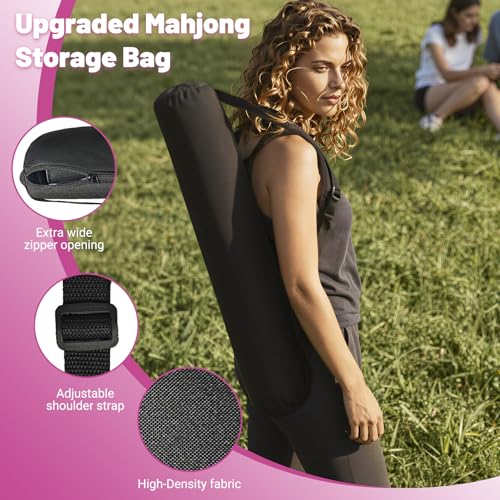 Mahjong Mat for Table,32.4"x32.4"Rubber American Mahjong Cover with Carrying Bag,Non-Slip Noise Reduction Gaming Mat for Poker/Cards/Board Games/Tile Games(Pink) - color: Cl-pink