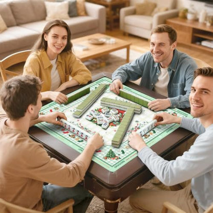 Green Christmas Mahjong Mat for Table, 31.5 * 31.5in Anti Slip Mahjong Table Cover, Noise Reduction, Neoprene Mah jongg Mat with Carrying Bag & 3 Dices, Snowflake Holiday Poker Board Tile Games Mats - color: Christmas01