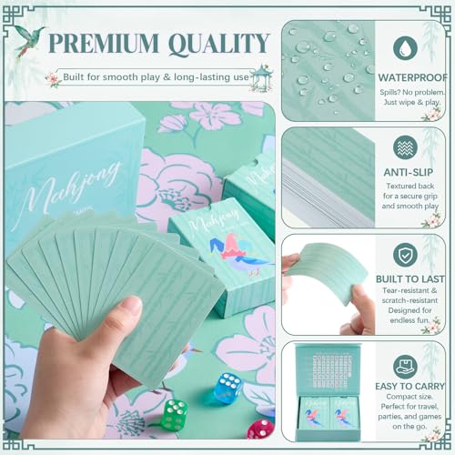 Soulchen 168-Piece PVC American Mahjong Card Print Set,Blossom,Mint | Lightweight Waterproof Format with 4 Dice and Storage Case, for Clubs, Pool, Cruises, Trips, Family Game Nights - color: Mint, style: Blossom