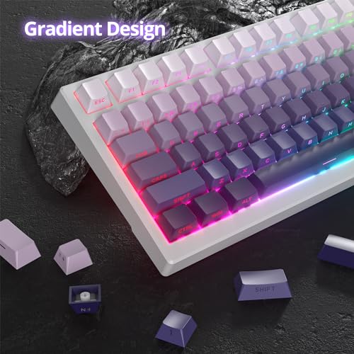 133 Keys PBT Gradient Gray Side Printed Keycaps,Double Shot Shine Through Custom Cherry Profile Keycaps for for Cherry/Gateron MX switches 60 Percent / 68/75% Gaming Mechanical Keyboard (star purple)