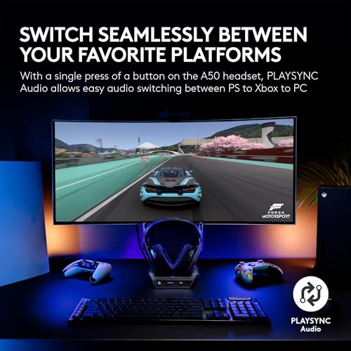 Logitech G Astro A50 Multi-Platform Wireless Gaming Headset - Black | For PS5, Xbox, PC, Switch - PLAYSYNC Audio Switcher, <16 bit/48kHz (Console), <24 bit/48 kHz (PC), <24hr Battery, 2.4GHz & BT - color: Black, style: PLAYSYNC Audio