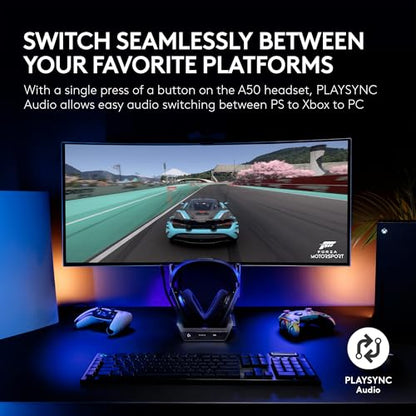 Logitech G Astro A50 Multi-Platform Wireless Gaming Headset - White | For PS5, Xbox, PC, Switch - PLAYSYNC Audio Switcher, <16 bit/48kHz (Console), <24 bit/48 kHz (PC), <24hr Battery, 2.4GHz & BT - color: White, style: PLAYSYNC Audio