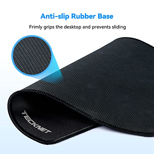 TECKNET Mouse Mat 270 x 210 x 3 mm Gaming Mouse Pad, Non-Slip Rubber Base, Waterproof Surface, Stitched Edges Mouse pad, Compatible with Laser and Optical Mice - color: Black