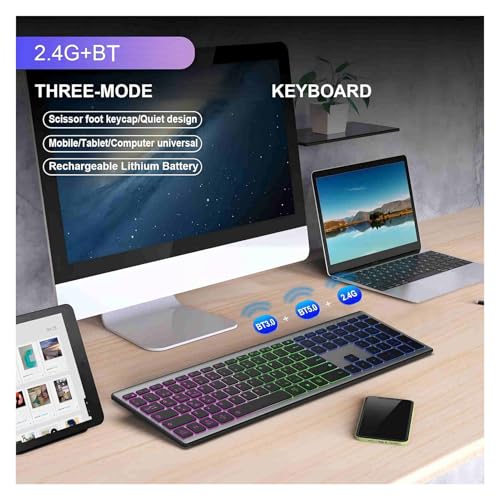 Cuifati 110 Keys RGB Backlit Wireless Keyboard with 7-Color Customizable Lighting and Silent Scissor Switches