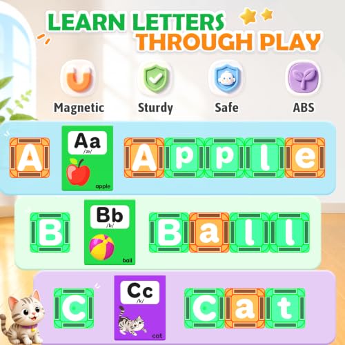 Magnetic Tiles Learn Letters Magnetic Building Blocks for Kids Ages 3-12 | Double-Sided Uppercase & Lowercase Magnetic Letter Preschool Learning Toys, Educational STEM Toys & Back to School Supplies - size: Magnetic Letters Set