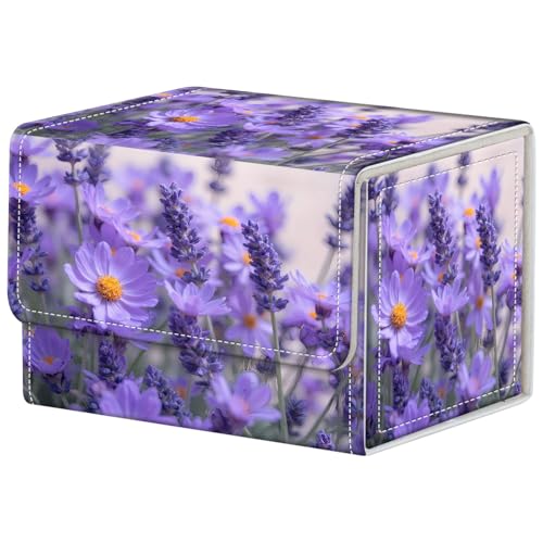 Lavender Flowers Deck Box for MTG Commander | Holds 100+ Double-Sleeved Cards | Strong Magnetic TCG Card Case for Collectible Games - color: Lavender Flowers