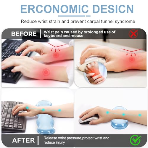 L-SPOUTTO Blue Striped Mouse Pad Set,Scalloped XXL Desk Mat + Ergonomic Mouse Wrist Rest + Gel Keyboard Wrist Rest for Keyboard 65%/75%,3in1 Large Desk Pad for Desktop Home Office Computer Game - color: Blue Striped