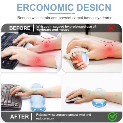 L-SPOUTTO Blue Striped Mouse Pad Set,Scalloped XXL Desk Mat + Ergonomic Mouse Wrist Rest + Gel Keyboard Wrist Rest for Keyboard 65%/75%,3in1 Large Desk Pad for Desktop Home Office Computer Game - color: Blue Striped