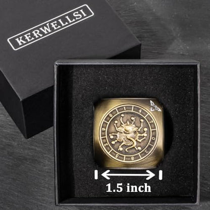KERWELLSI 7 in 1 DND Dice Set D&D, Polyhedral Metal Spinner Dice, 3D Relief D and D Role Playing Dice with Gift Box (Bronze) - color: Bronze