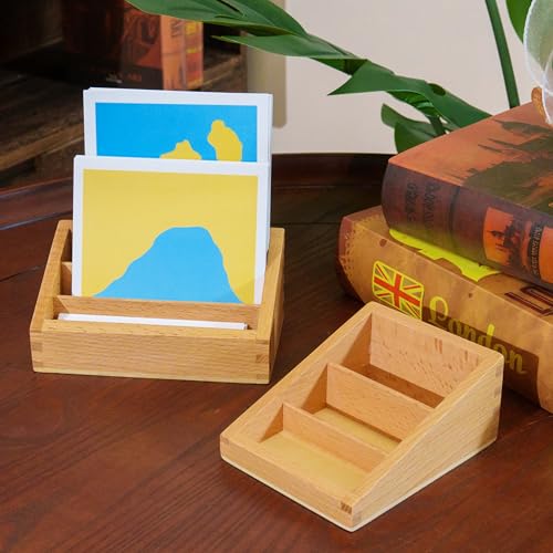 Premium Montessori Large Three Part Box 2pcs– Solid Beechwood Storage Box for Language 3-Part Cards, Sorting & Classification Tray, Practical Life Materials for Card Organization, Homeschool Classroom - color: Large Three Part Box