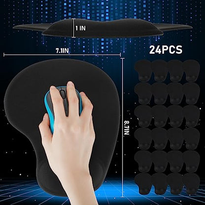 24 Pcs Ergonomic Mouse Pad with Wrist Support Office Mousepad Gaming Black Mouse Mat Wrist Pad Desk Accessories Workspace Organizers Non Slip Silicone Base for Home Office Computer Laptop Travel