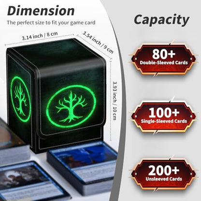 BVDIKMI Card Deck Box for MTG, Card Storage Box Fits 100+ Single Sleeved Cards, PU Leather Strong Magnet Card Deck Case Holder for Magic Commander TCG CCG, Black Tree - color: Black Tree