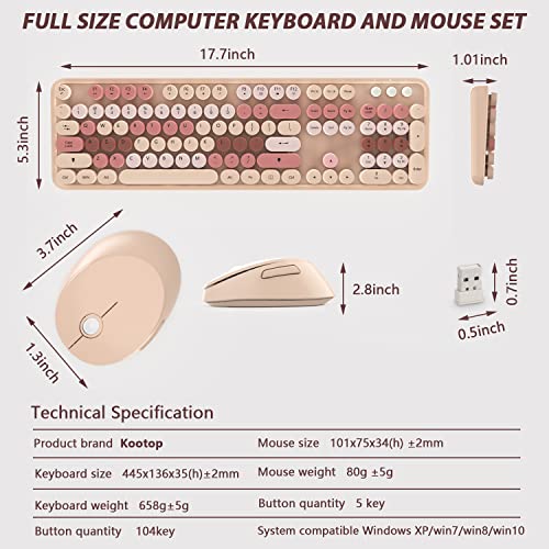 Colorful Wireless Keyboard and Mouse Combo - 104 Key Wireless Keyboard with Number Pad for Windows PC, Notebook, Laptop (Chocolate) - color: Chocolate