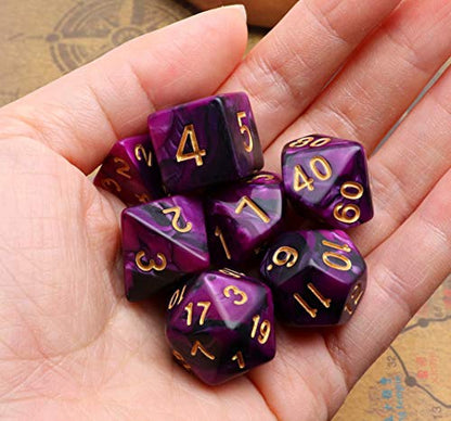 7Pcs DND Dice Set Black Purple RPG Polyhedral Dice for Dungeon and Dragons MTG D&D D20 D12 D10 D8 D6 D4 - color: Black & Purple Dcie