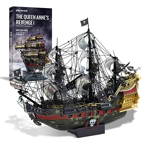 Piececool 3D Metal Puzzles for Adults, The Queen Anne's Revenge Pirate Ship Model Kits, 3D Watercraft Model Building Kit, DIY Craft Kits Difficult 3D Puzzles for Family Time - color: Anne's Revenge